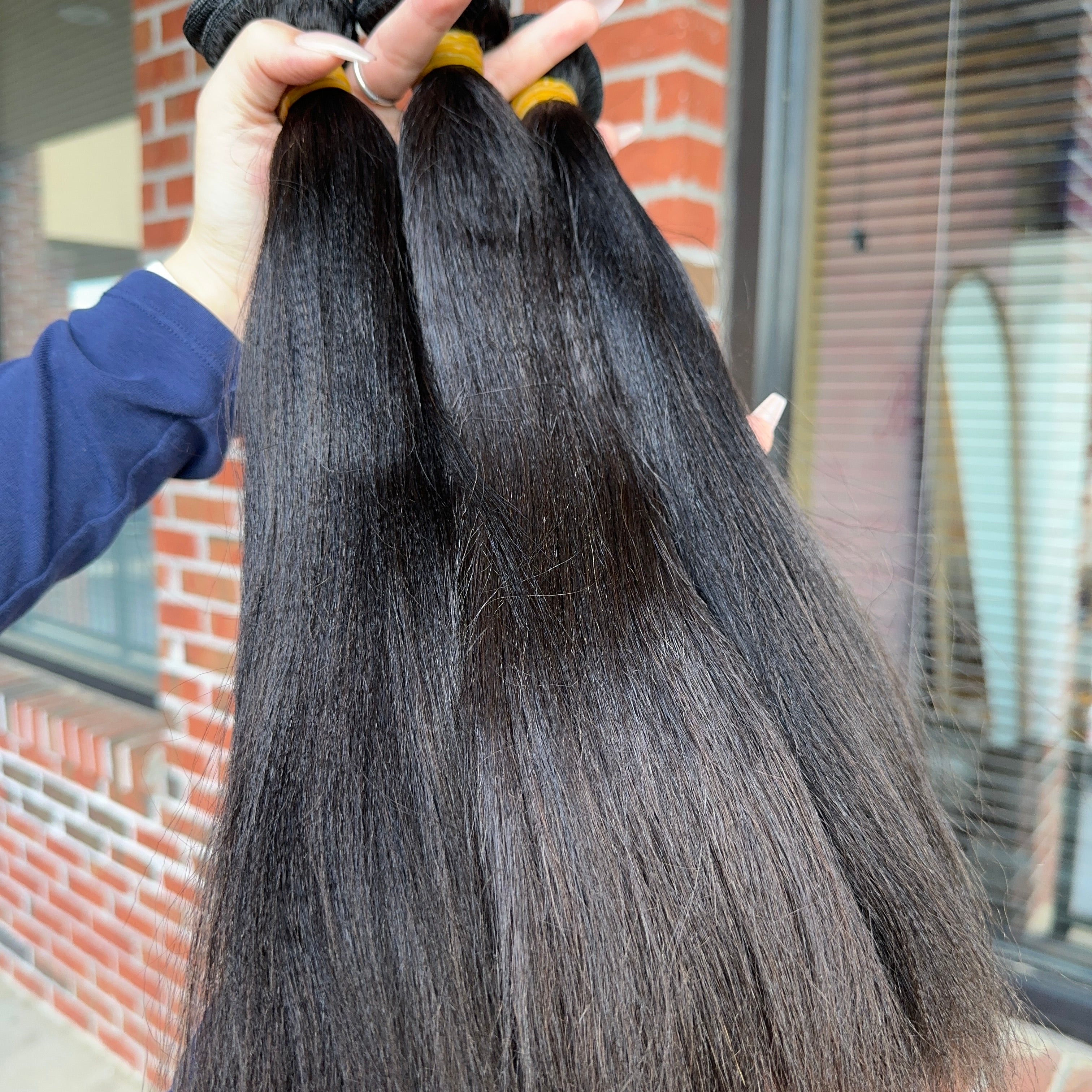 Raw Brazilian Yaki Straight Human Hair Bundles (Yellow band)