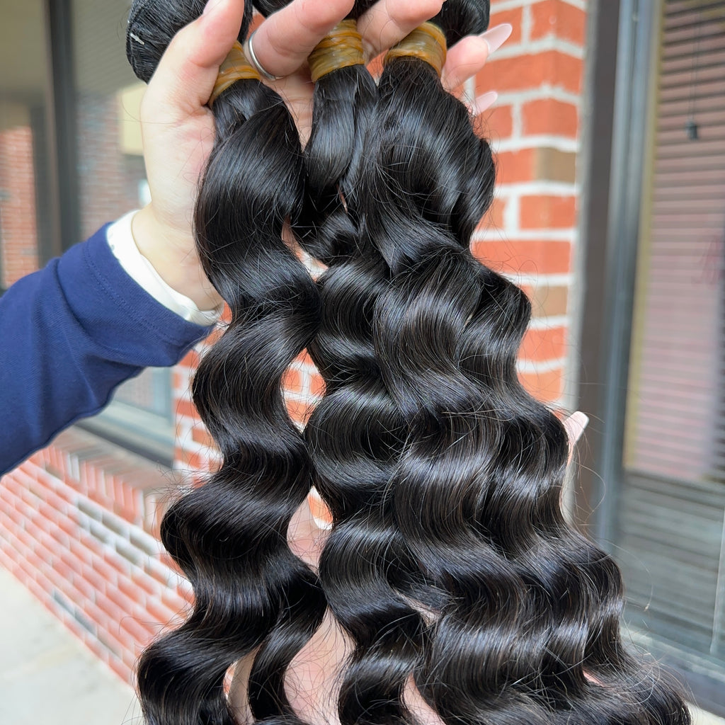 Raw Brazilian Loose Wave  Human Hair Bundles (Yellow band)