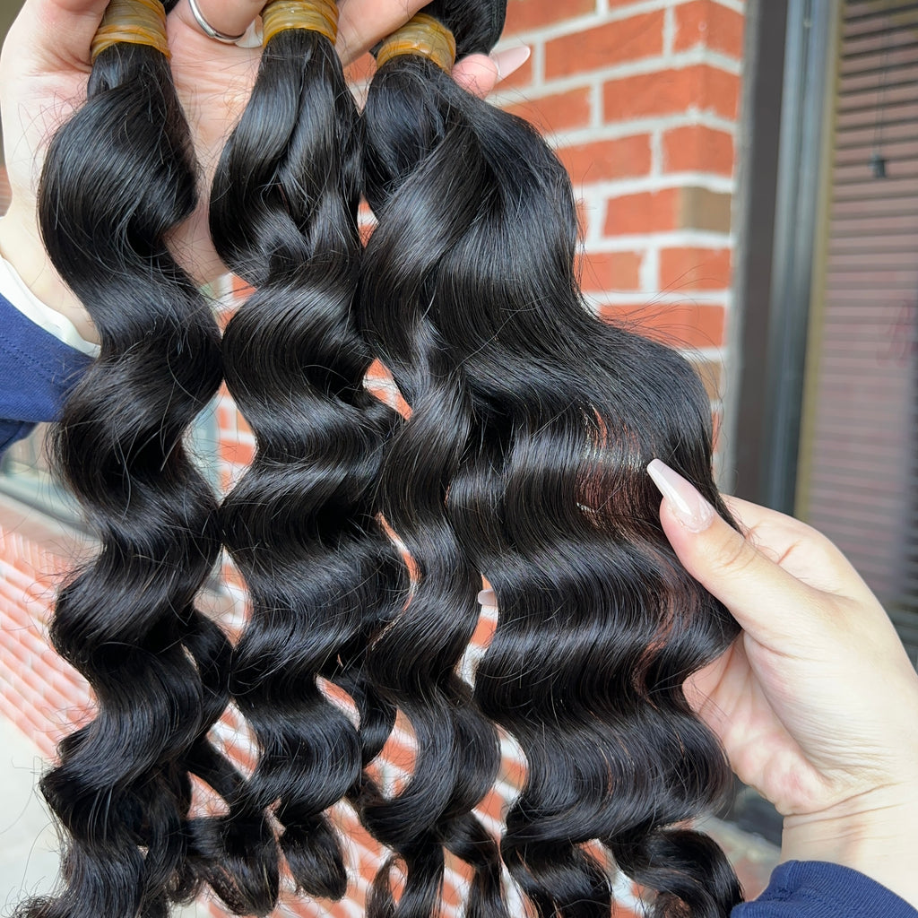 Raw Brazilian Loose Wave  Human Hair Bundles (Yellow band)
