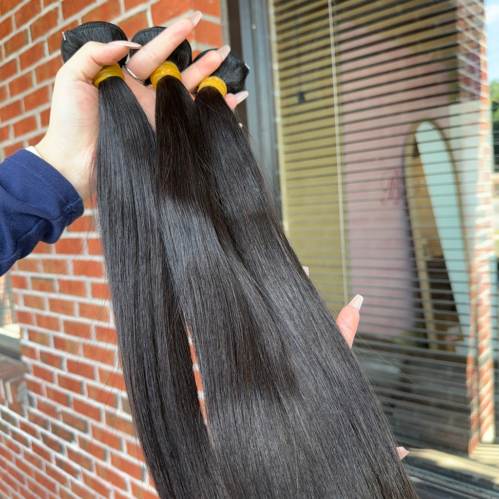 Raw Brazilian Straight Human Hair Bundles (Yellow band)