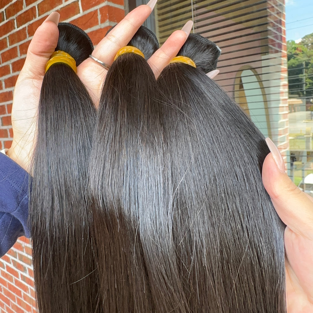Raw Brazilian Straight Human Hair Bundles (Yellow band)
