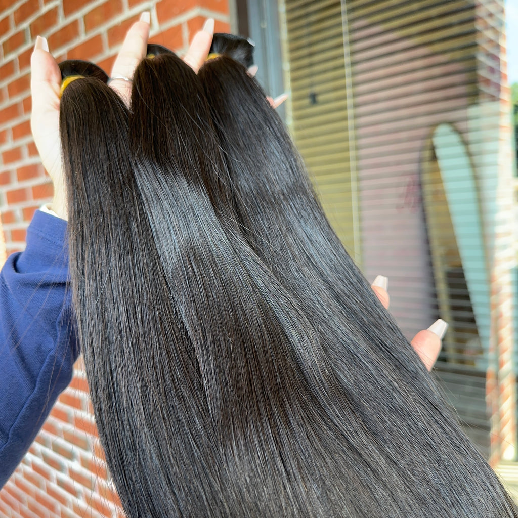 Raw Brazilian Straight Human Hair Bundles (Yellow band)