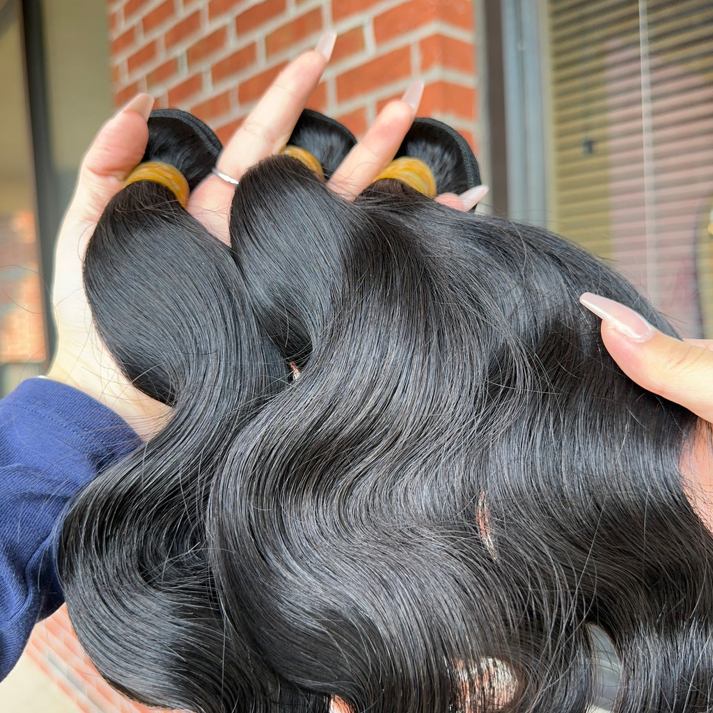 Raw Brazilian Body Wave Human Hair Bundles (Yellow band)