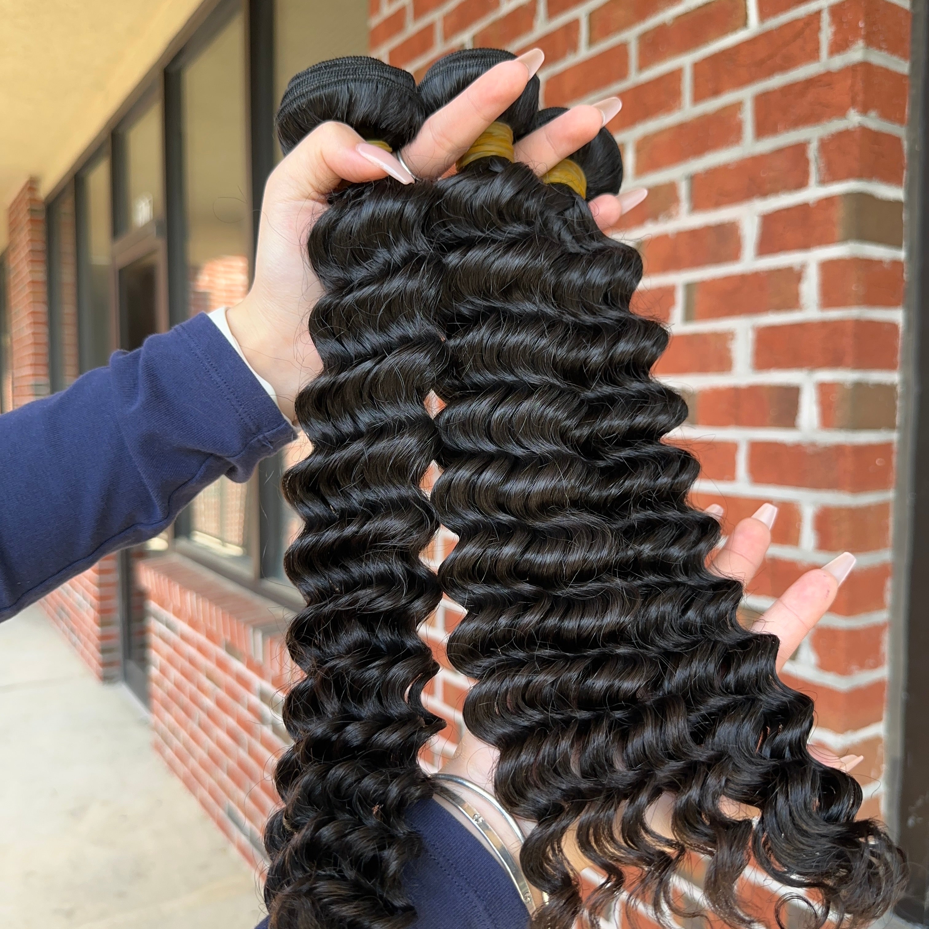 Raw Brazilian Deep Wave Human Hair Bundles (Yellow band)