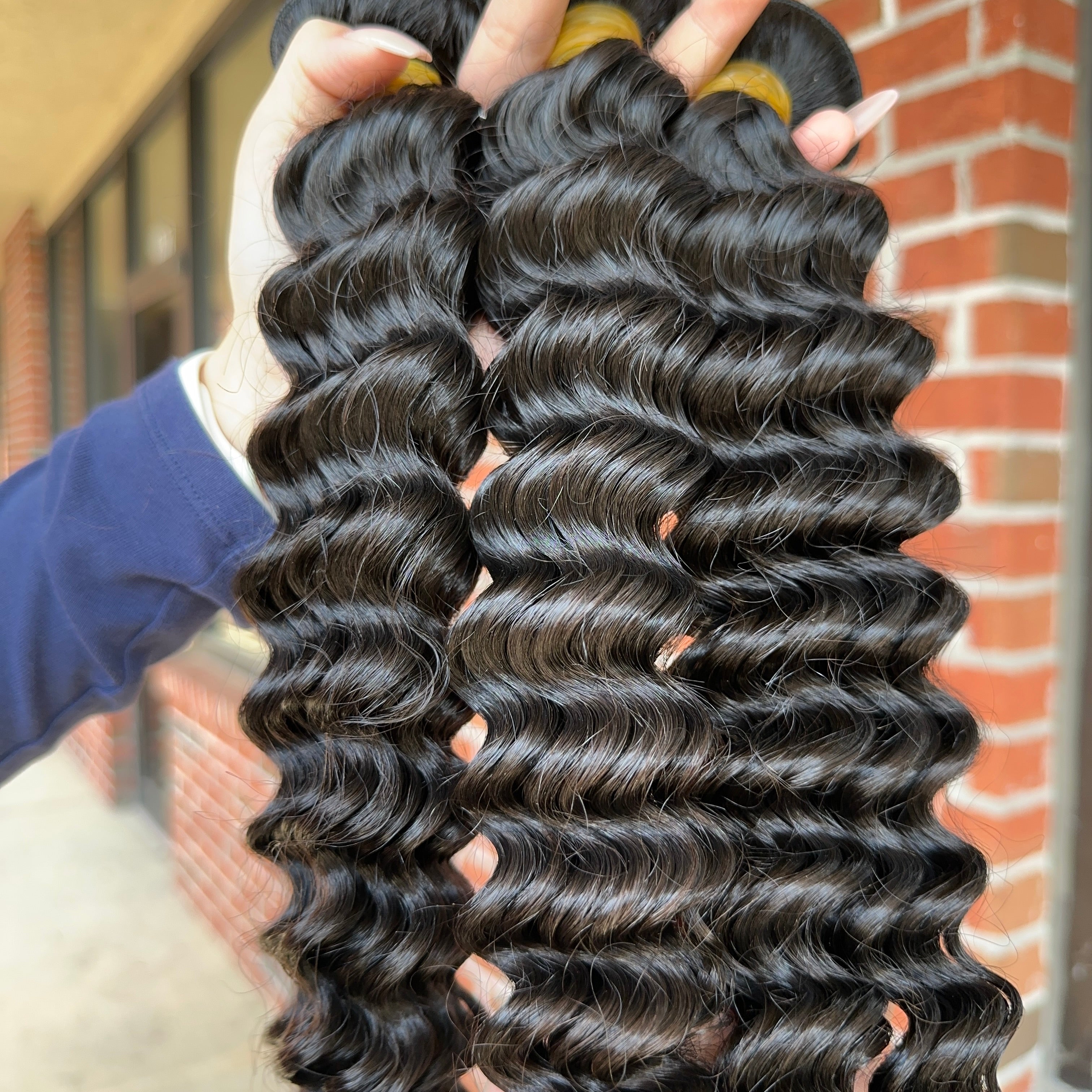 Raw Brazilian Deep Wave Human Hair Bundles (Yellow band)