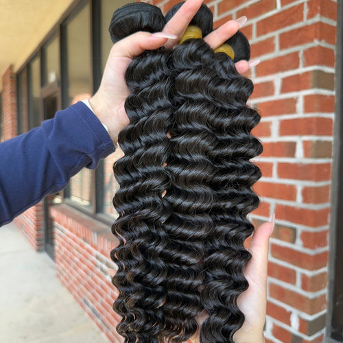 Raw Brazilian Deep Wave Human Hair Bundles (Yellow band)