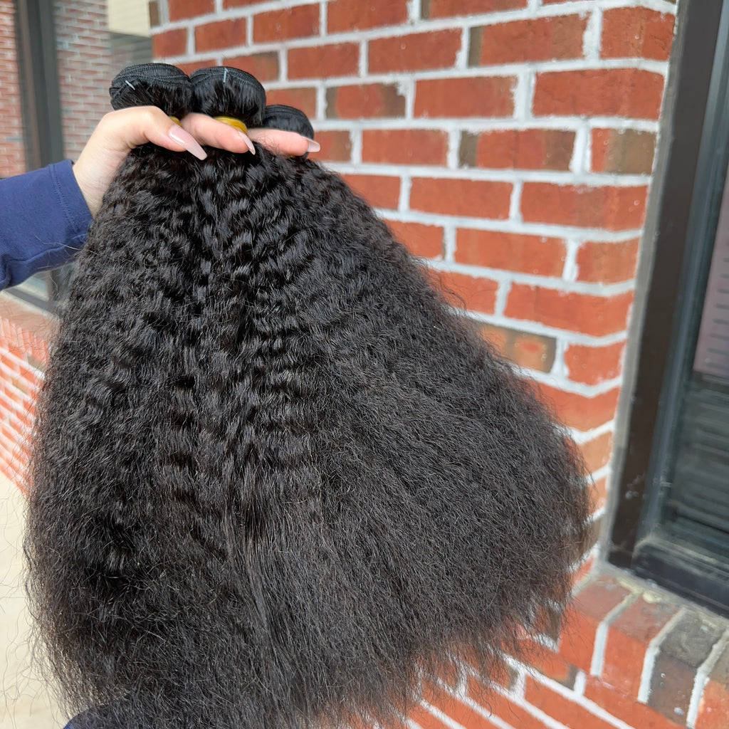 Raw Brazilian Kinky Straight Human Hair Bundles (Yellow band)