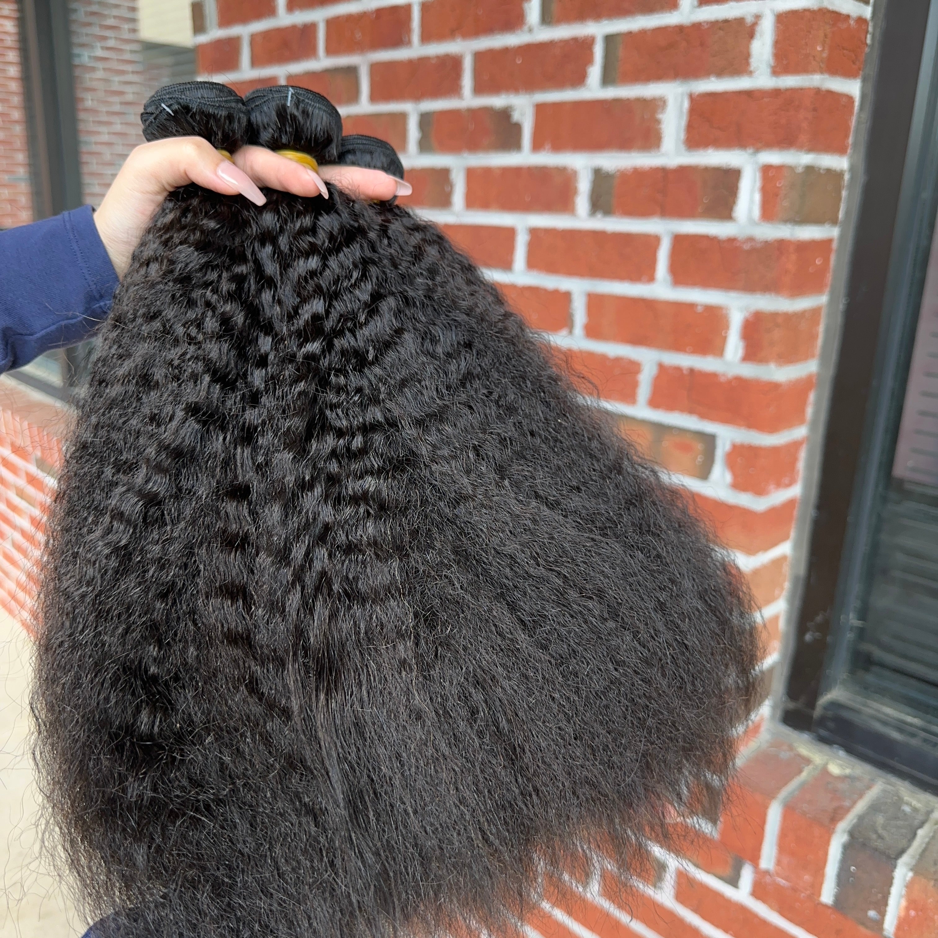 Raw Brazilian Kinky Straight Human Hair Bundles (Yellow band)