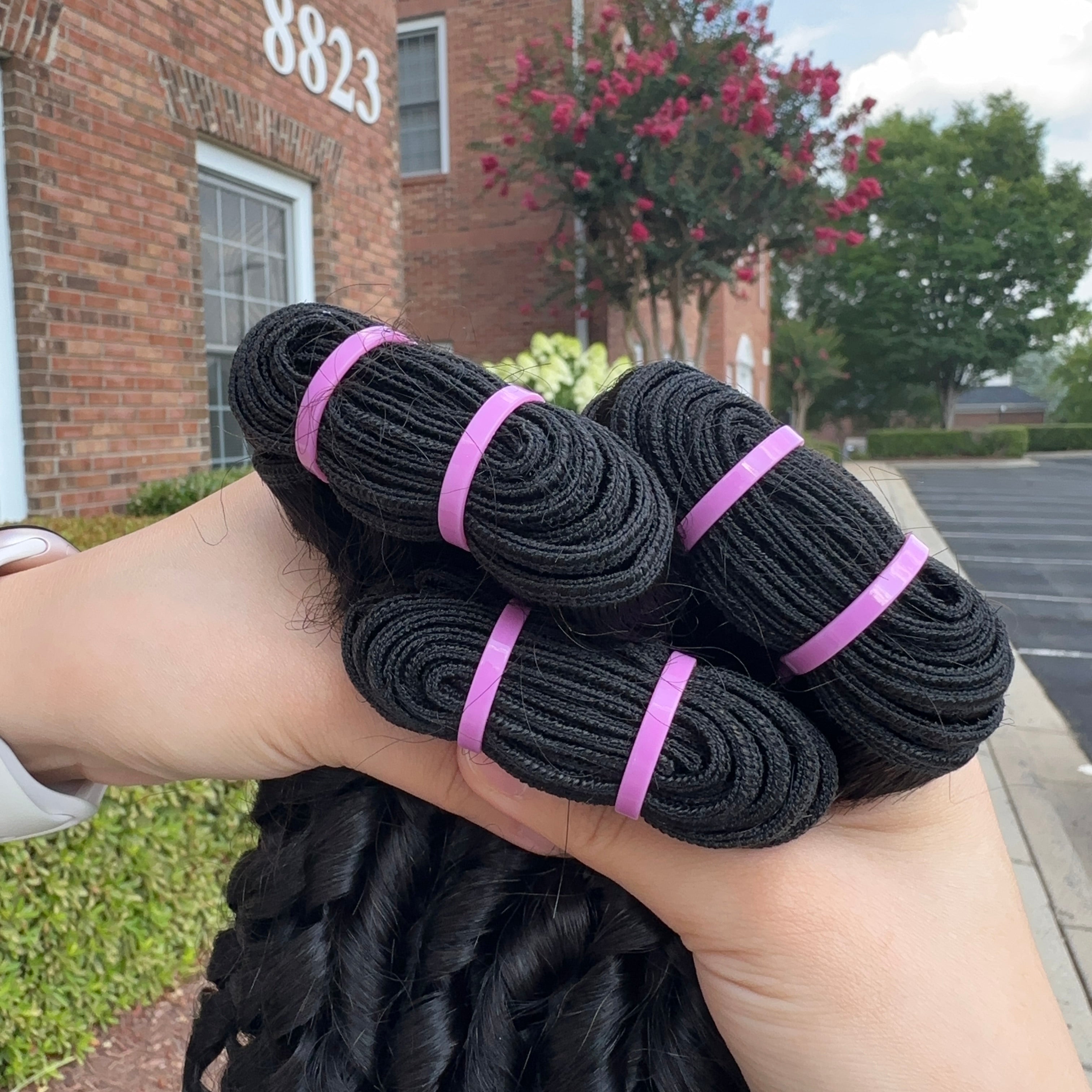 Raw Vietnamese Pixel Curly Human Hair Bundles（Pink band)