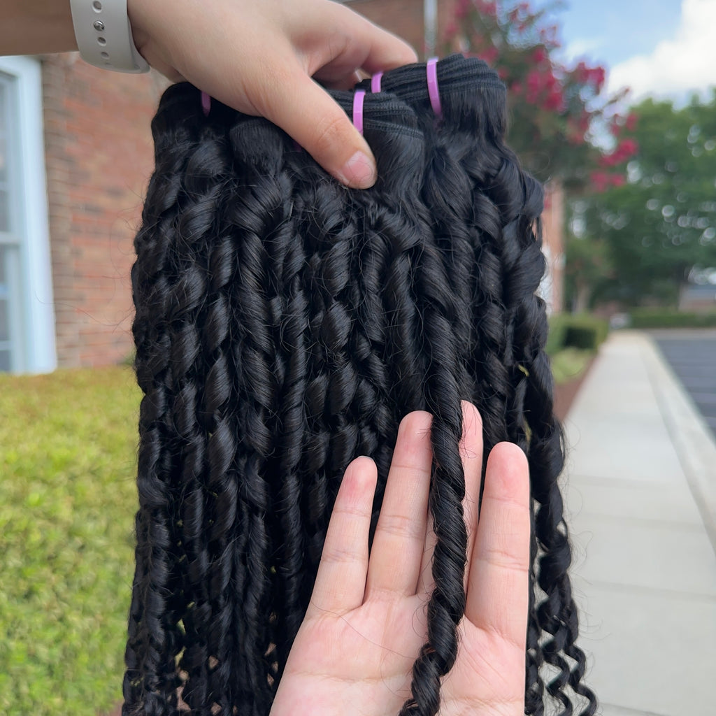 Raw Vietnamese Pixel Curly Human Hair Bundles（Pink band)