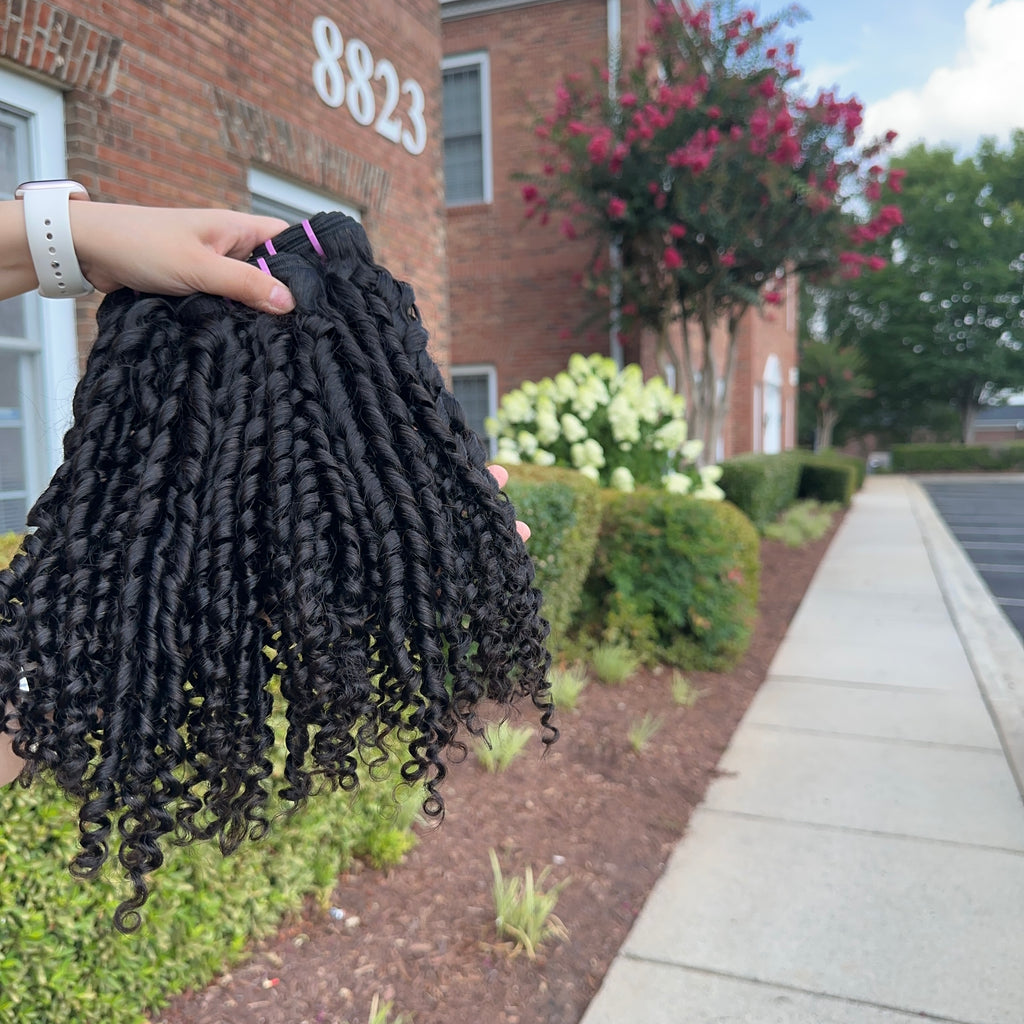Raw Vietnamese Pixel Curly Human Hair Bundles（Pink band)