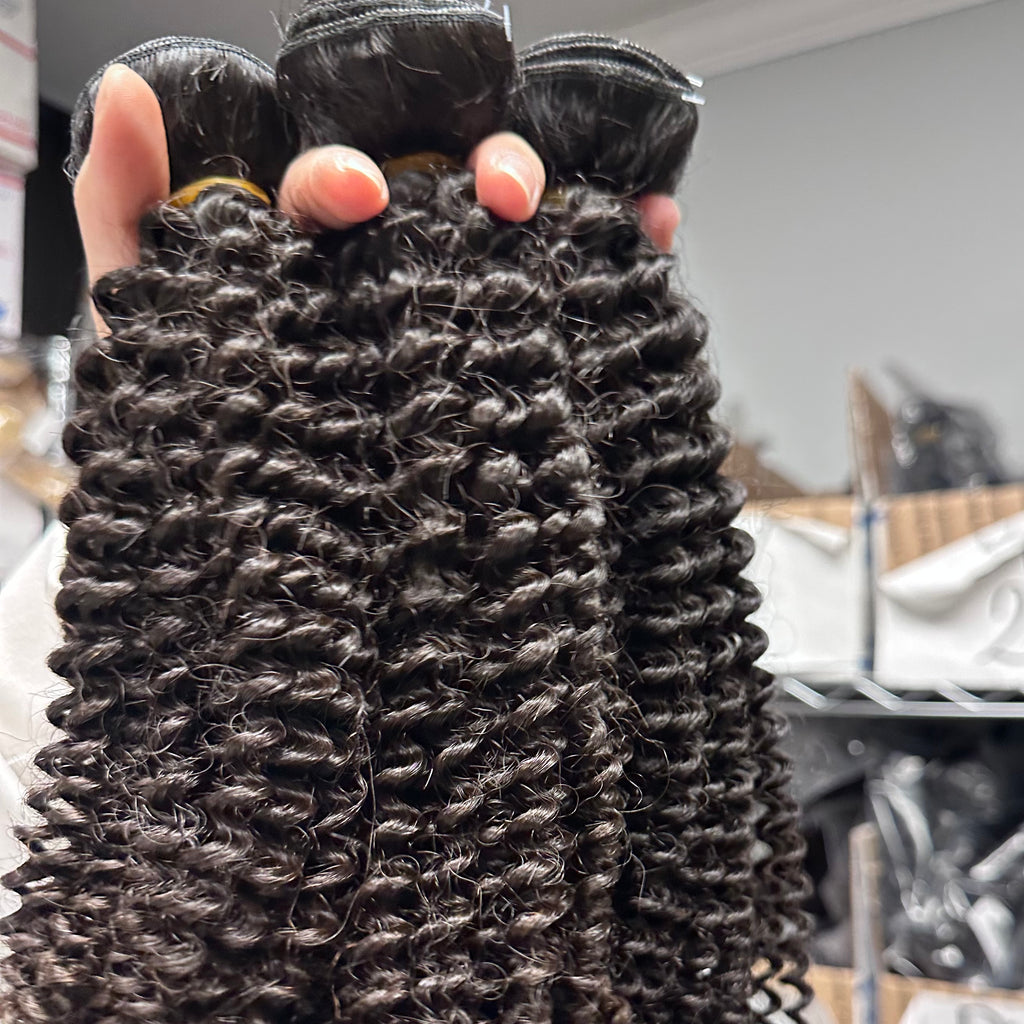 Raw Brazilian Kinky Curly Human Hair Bundles (Yellow band)
