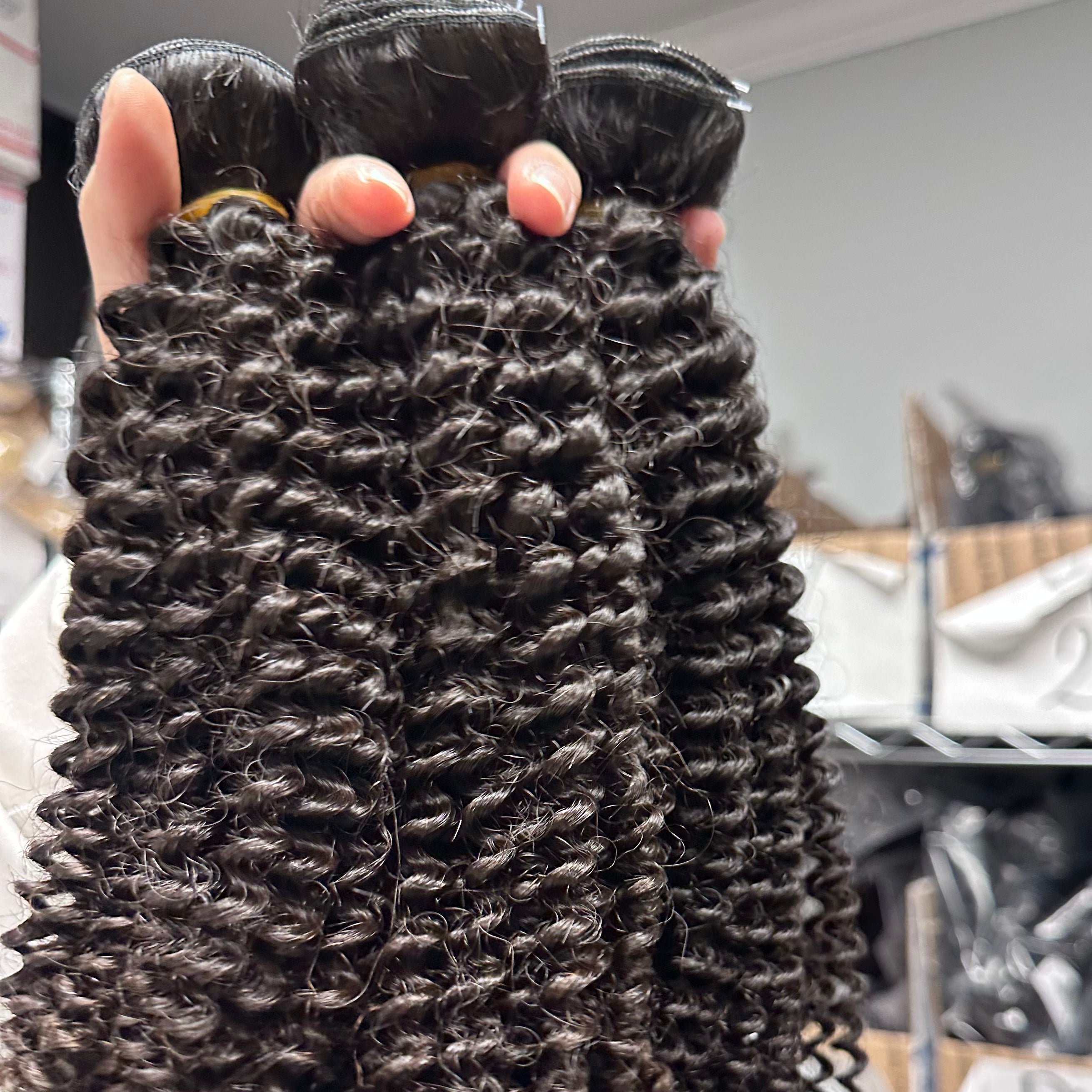 Raw Brazilian Kinky Curly Human Hair Bundles (Yellow band)