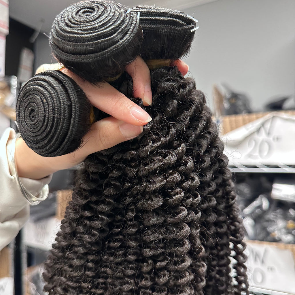 Raw Brazilian Kinky Curly Human Hair Bundles (Yellow band)