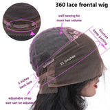 360 lace front wig size