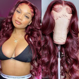 burgundy body wave wig