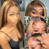 brown highlight wig baby hair