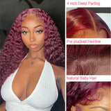 burgundy curly hair wig hairline